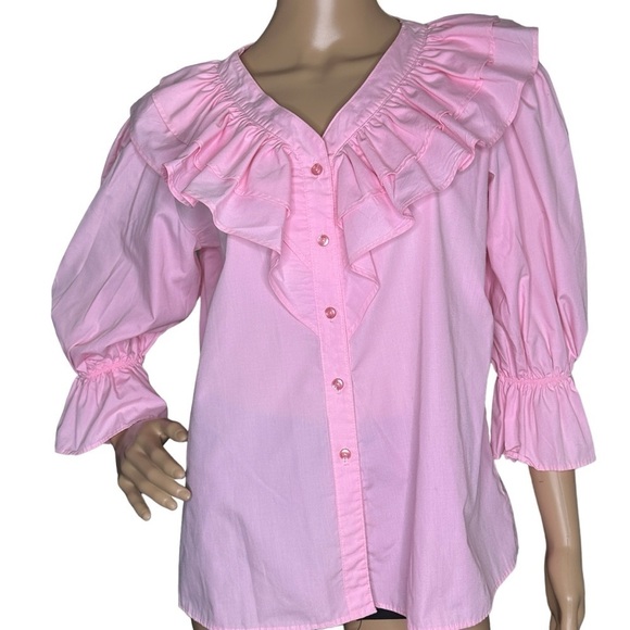 Malco Modes pink ruffle button down, medium - Picture 1 of 7